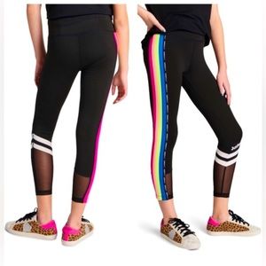 Justice sport rainbow stripe black leggings - size XL (16/18)